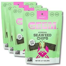 GEEM Seaweed Snacks – Korean Seaweed Chips with Rice Crisps & Sesame | Crunchy, Oil-Free Snack | Vegan, Non-GMO | Great for Kids & Adults | Sweet 4-Pack