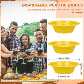 wlilupah 60 Pack 12oz Yellow Disposable Plastic Bowls Dessert, Ice Cream, Salad, Soup Serving Cups for Party, Picnic, Food Snacks (Yellow)