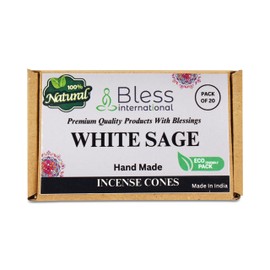 Bless-International White Sage 100%-Natural-Incense-Cones Handmade-Hand-Dipped Organic-Chemicals-Free for-Purification-Relaxation-Positivity-Yoga-Meditation The-Best-scents (20 Count)