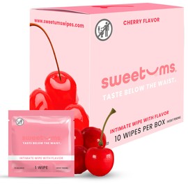 Sweetums Feminine Wipes For Women, Individually Wrapped - pH Balanced Flavored Intimate Wipes - Pack of 10 (Cherry)