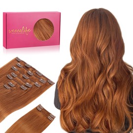 WENNALIFE Clip in Hair Extensions Real Human Hair, 22 Inch 150g 9pcs Human Hair Extensions Clip In, Dirty Ginger Hair Extensions Clip In Real Hair Coloured Remy Human Hair Extensions