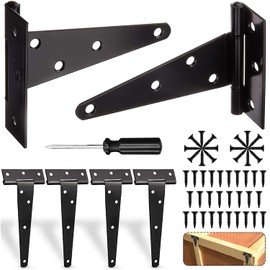 YYWEi T-Hinge Black Pack of 6 T-shaped Hinges Foldable Door Hinge Piano Hinge Door Hinge Wooden Door with 42 Screws + Phillips Screwdriver for Garden Gates Barn Doors Shed Gates