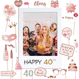 YIQXKOUY 40th Birthday Party Photo Booth Props with Hand-held Frame 40th Party Supplies & Decorations Funny DIY Picture Selfie Accessories for Birthday Party Decoration (40th)