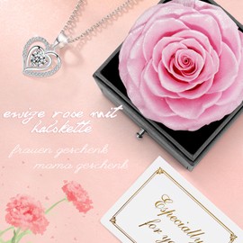 Miofula Eternal Rose Gifts for Women, Preserved Roses with Heart Necklace and Earrings Made of 925 Sterling Silver, Rose Gift Box for Mum Wife for Birthday, Christmas, Valentine's Day, Mother's Day