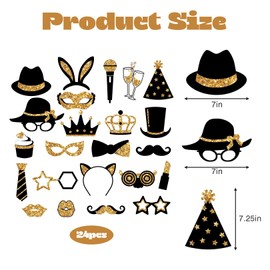 Pack of 24 Photo Box Props, Funny Photo Props, Photo Booth Accessories for Birthday, Wedding, Carnival, Party Decoration, Party Photo Activities Gadgets, Photo Props Gold Decoration, Props Mix