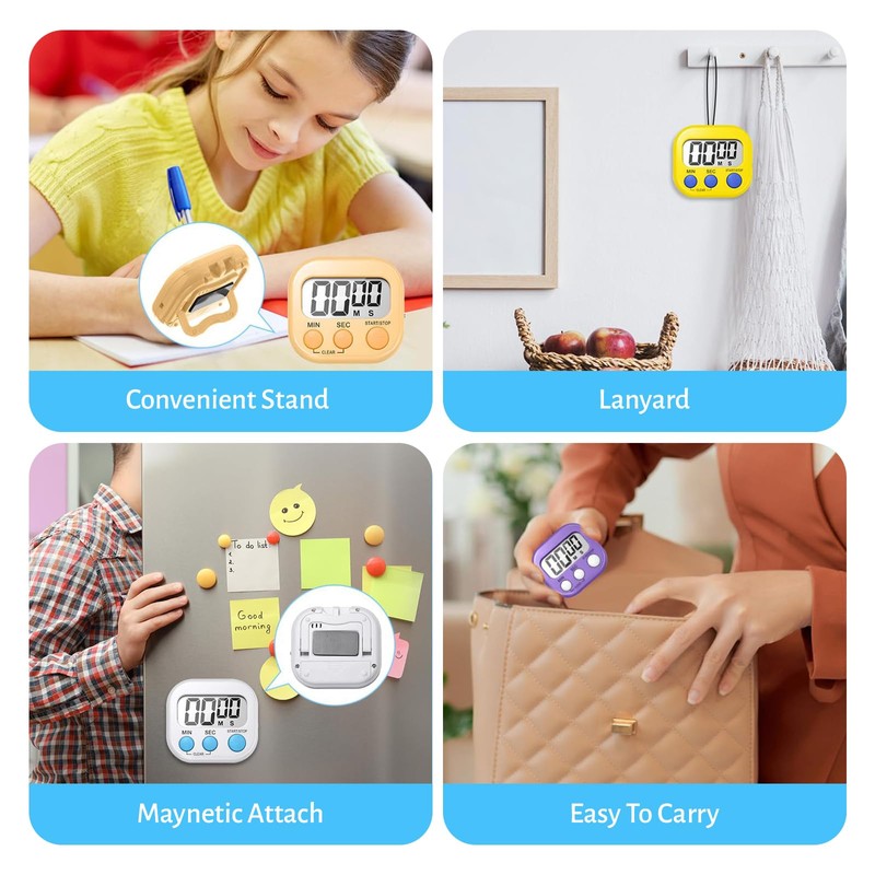 8-Pack Kids Digital Timer With 8 pcs Lanyard - Digital