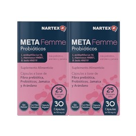 Meta Femme Probióticos Pack 2 x 30 Cápsulas – Suplemento Alimenticio con 25 Mil Millones de Cultivos Activos, Prebióticos, Fibra y Antioxidantes Natur