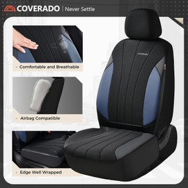 Coverado Car Seat Covers, Waterproof Automotive Seat Protectors, Driver Protectors Universal Fit for SUVs, Trucks, Sedans,Car Accessories (Blue&Black, FullSet)