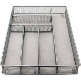 Maypes Kitchen Utensil Silverware Tray - Drawer Organizer for Flateware - Drawer Mesh Organizer (Silver)