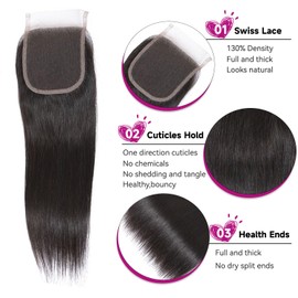 Fulang Hair 4x4 HD Lace Closure Brazilian Human Hair Free Part Closure Human Hair Straight Human Hair Closure for Black Women Natural Color Free Part