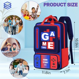 Meridova School Backpacks for Boys - Gamer Boys Backpack with Handles,Multifunctional Bookbag for Kids Teens Elementary Middle High School,17" Bookbag for Travel and Daily Use