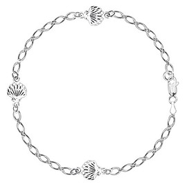 Sea Shell Fancy Chain Anklet In Sterling Silver, 10"
