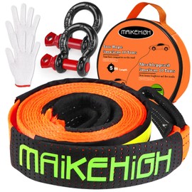 MAIKEHIGH Tow Strap Heavy Duty with Hooks, 2"×16ft 22,000Lbs Tow Rope with D-Ring Shackles (2pcs) + Protective Gloves (2pcs), Emergency Recovery Strap for Car Truck SUV ATV (Orange)
