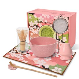 Matcha Whisk Set, 7 Pcs Matcha Set Ceramic Matcha Kit, Matcha Bowl, Matcha Whisk and Holder, Matcha Tea Set Used for Breakfast and Afternoon Matcha Tea, Gift for Matcha Lover (Pink)