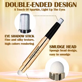 DAGEDA Eyeshadow Stick,Dual End Shimmer Eyeshadow Stick,Pearl Eyeshadow Pencil Crayon,Waterproof Long-lasting Glitter Eye Shadow Cream Stick with Soft Brush for Eye Makeup (10# Silver Gray Shimmer)