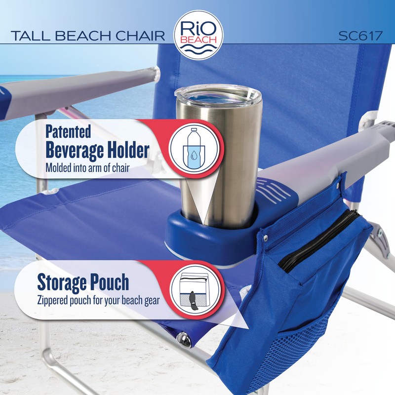 Rio Beach 2-Pack 17" Extended Height 4-Position Folding Beach Chair,