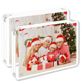 PITBVO Acrylic Picture Frame with Rounded Corner, 2pack 4x6 Inch Acrylic Photo Frames, Magnetic Picture Frame 10+10MM Thickness Clear Picture Frame, Double-Sided Acrylic Frame Stand Picture Frame