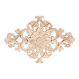 Wood Carved Appliques, 1Pc Wooden Decorative Onlays, MUXSAM Unpainted Furniture Center Decals for Cabinet Dresser Bed Door Wall Wardrobe Ceiling Decoration Home DIY Project, 25x15cm/9.84"x5.9"