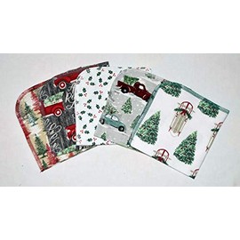 1 Ply Printed Cotton Flannel 12x12 Inches Paperless Towel Set of 5 Holiday Joy