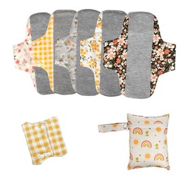 AIO Compresas menstruales de tela reutilizables y lavables, 5 unidades, con mini bolsa húmeda, L