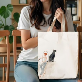 AgriFusion Tech Stylish Girl Themed Tote Bag, Fashionable Canvas Bag for Daily Use, Ideal Gift for Cat Lovers & Fashion - Forward Women