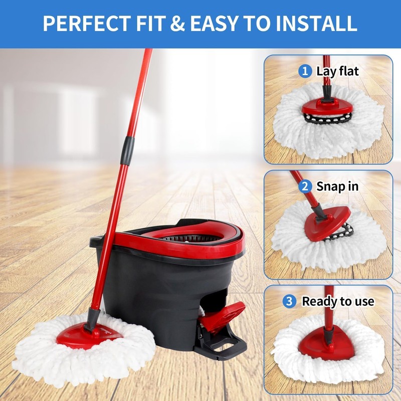 6 Pack Spin Mop Replacement Heads for Vileda, fit O-Cedar