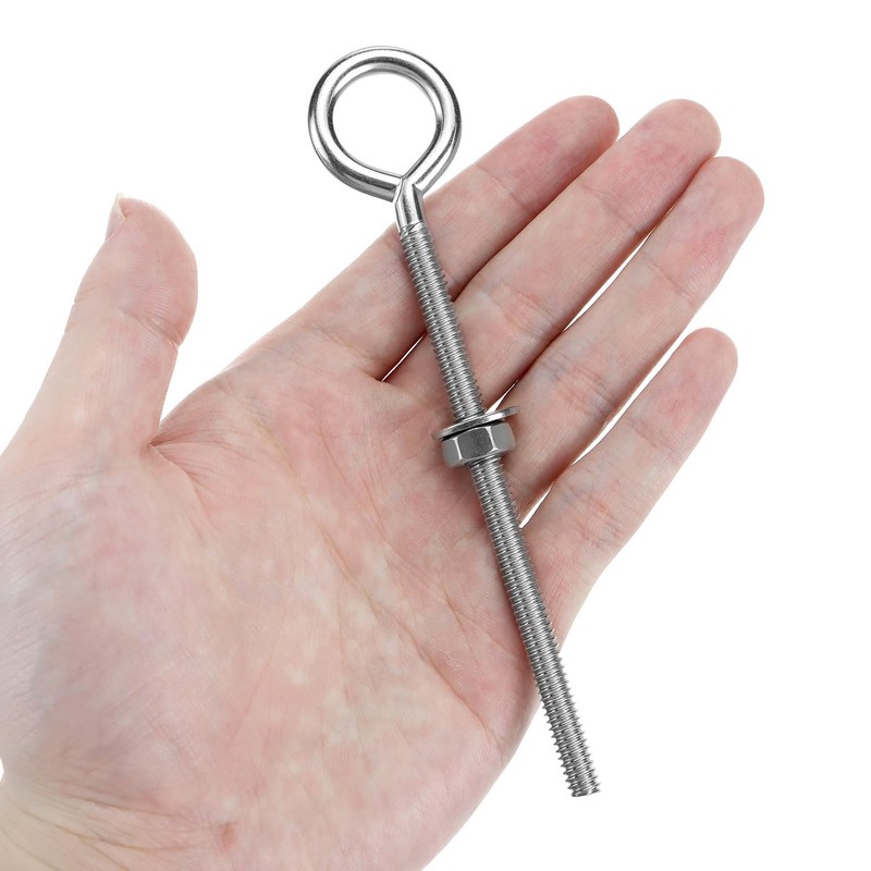 QWORK Stainless Steel Eye Bolts 1/4"x4" with Nuts – Long