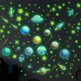 INGJIA Wall Sticker Luminous Sticker Astronaut Planet Luminous Stars Luminous Stickers Wall Sticker Luminous Stars Fluorescent Wall Sticker Sticker for Children's Room Decorative Stickers Blue