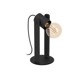 EGLO Plimsoll Table Lamp, Bedside Lamp with Swivelling Spot, Table Lamp Made of Wood and Metal, Black, Decorative Lamp Living Room, FSC100PA, E27 Socket