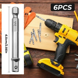 Colorich 6 Piece Socket Adapter, 1/4 Inch Bit Adapter, Hex Shank for Drill and Cordless Screwdriver, Bit Holder, Silver