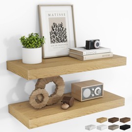 RICHFOCUS 24Inch Floating Shelves for Wall 2 Pack Shelves for Bedroom|Kitchen|Bathroom Wall Mounted Rustic Wood Floating Shelf with Invisible Brackets for Books|Storage|Decor, Oak