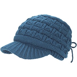 BYOS Womens Winter Chic Cable Warm Fleece Lined Crochet Knit Hat W/Visor Newsboy Cabbie Cap