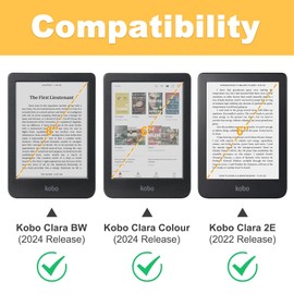 E NET-CASE Case for 6 Inch KoboClara BW (2024) / Kobo Clara Colour (2024) / Kobo Clara 2E (2022) eReader - Premium PU Leather Protective Case Auto Sleep/Wake with Card Slot & Wrist Strap (Black)
