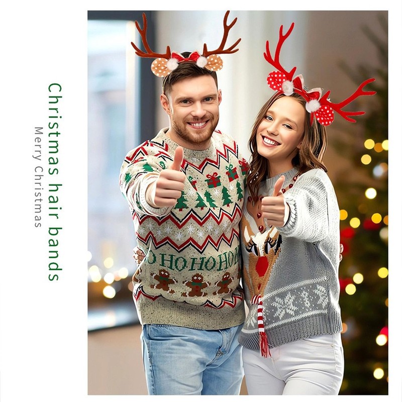 TOPDAOYUN Christmas Deer Antlers Headband With Bow, Cute Reindeer Antlers