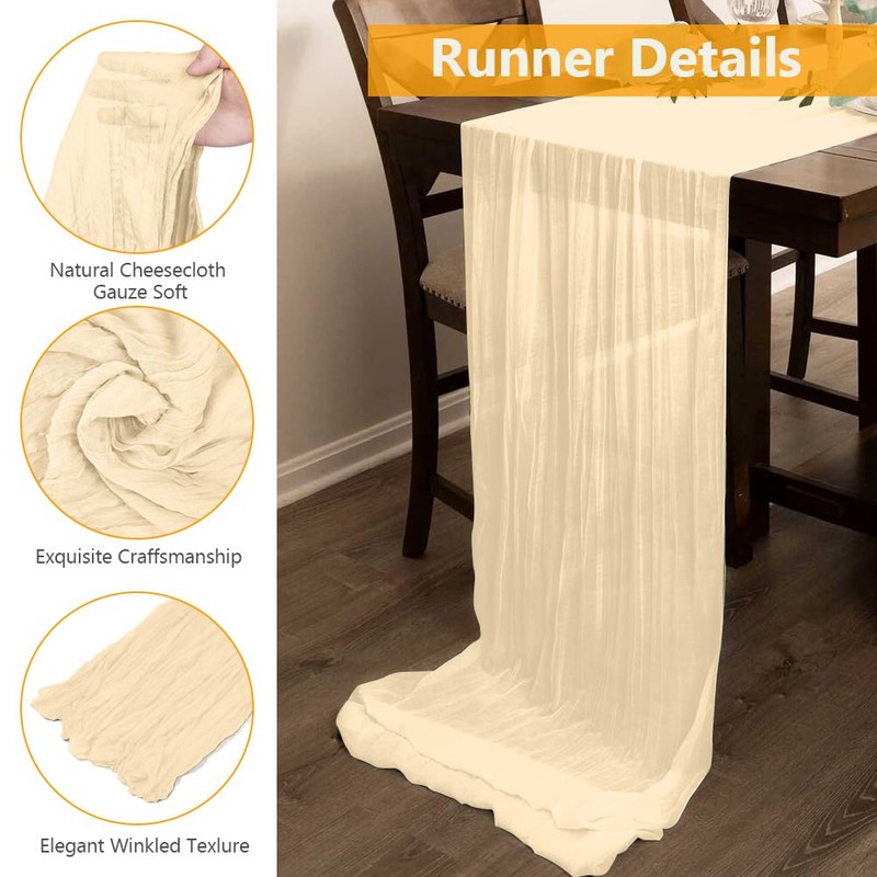 AUAUY Cheesecloth Table Runner, Pack of 6 Beige Cheesecloth Table