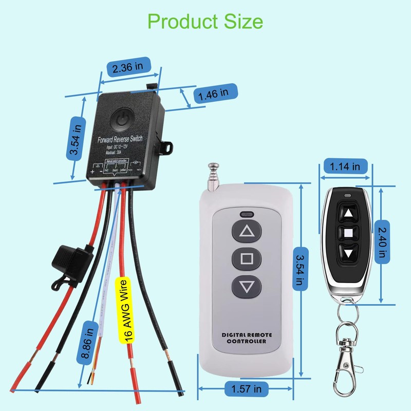 idealWIN DC 12V to 72V 30A Waterproof Remote Forward Reverse