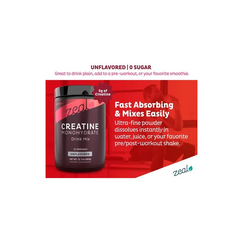 Zeal Creatine Monohydrate Micronizado Sin Sabor 5000 Mg