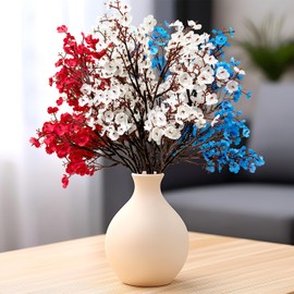 4th Fourth of July Artificial Flowers for Home Decor,10 PCS Red White Blue Fake Silk Babys Breath Realistic Bouquet for Memorial Day,Patriotic Floral Arrangement Decorations for Table Centerpiece