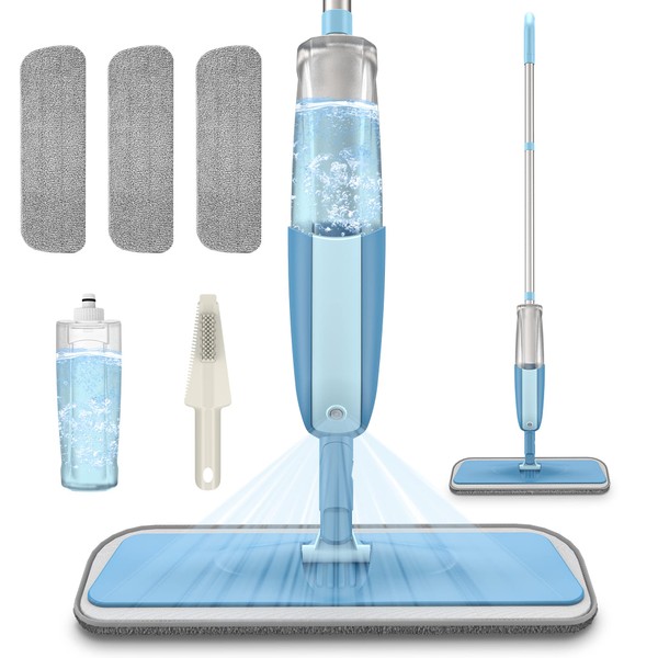 Spray Mops Wet Mops for Floor Cleaning - MEXERRIS Microfiber Dry Dust Mop with 3X Washable Pads Flat Mop with Sprayer Wood Floor Mop Commercial Home Use for Wood Floor Hardwood Laminate Ceramic Tiles
