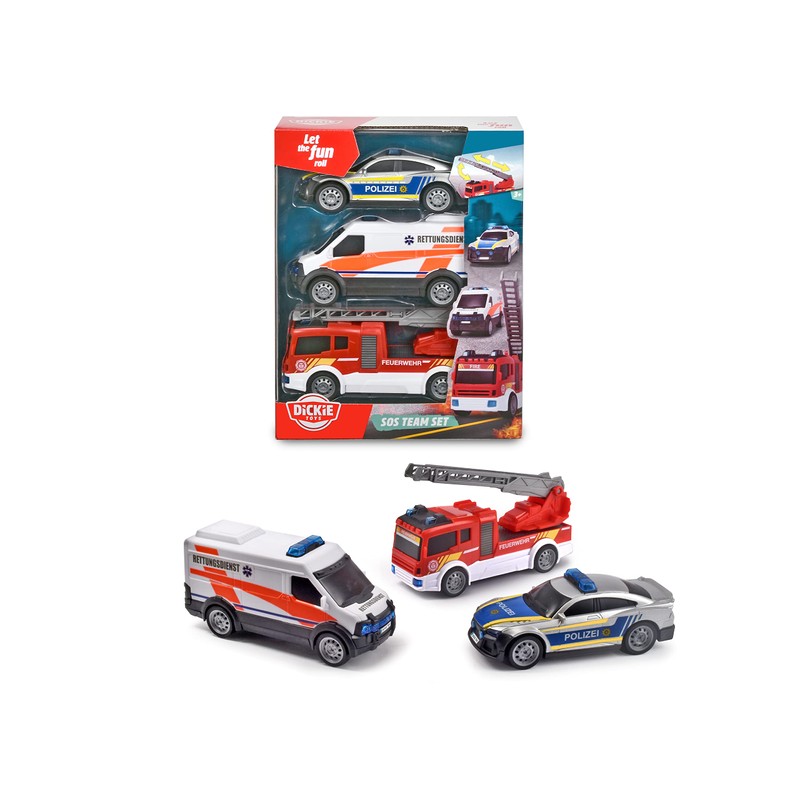 Dickie 203712015 SOS Emergency Vehicles Police, Fire Brigade, Ambulance