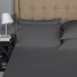 500 Thread Count 100% Cotton Sheet Dark Grey Queen Sheets Set, 4-Piece Long-staple Combed Pure Cotton Best Sheets For Bed, Breathable, Soft & Silky Sateen Weave Fits Mattress Upto 18'' Deep Pocket