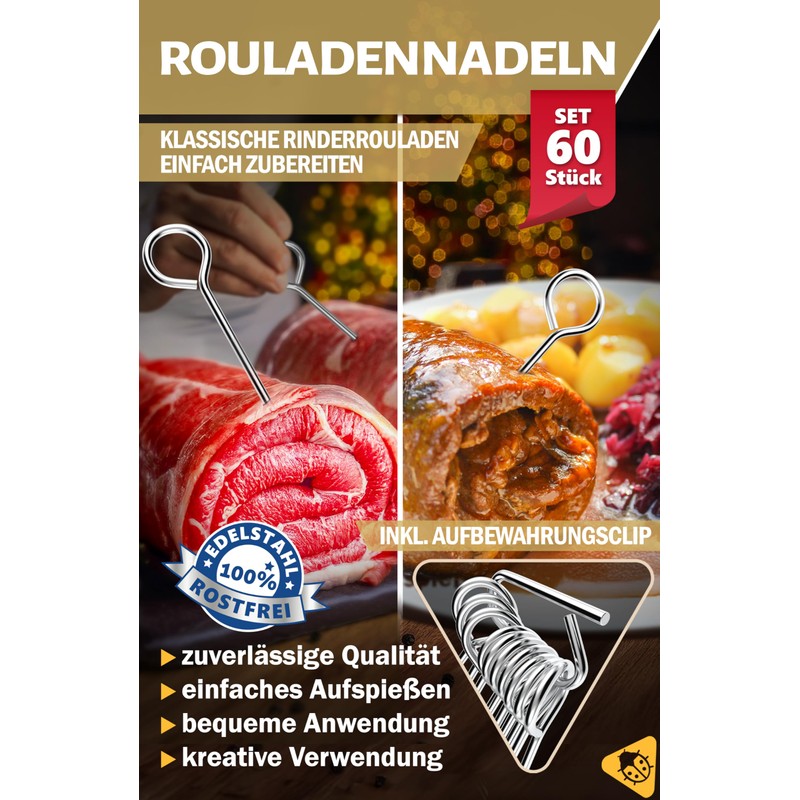 Menz Set of 60 roulade needles, stainless steel, 10 cm
