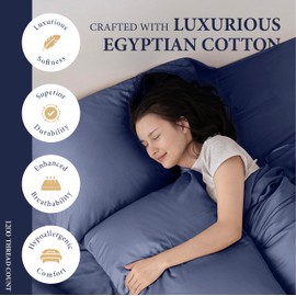 Ashton Sheets 100% Egyptian Cotton Sheets King Size - 1200 Thread Count King Size Sheets Set Egyptian Cotton, 4 PC Luxury Bedsheet (Navy Blue), Soft, Cooling, 17" Deep Pocket Sateen Weave Bedsheet Set