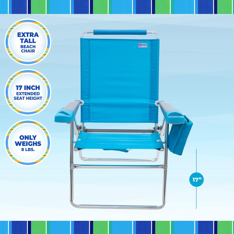 Rio Brands 17" Extended Height 4-Position Folding Beach, Camping, Lawn