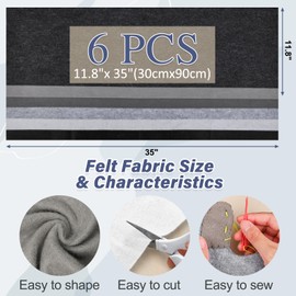 XSEINO 6 Rolls 11.8"x35" 1.4mm Thick Soft Felt Fabric Sheet 6 Assorted Black White Series Colors Felt Pack for DIY Craft Sewing Squares Nonwoven Patchwork