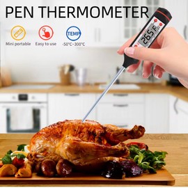 Digital Meat Thermometer – Instant Read for Grilling, Cooking, Food, Liquids – Black Stainless Steel Probe