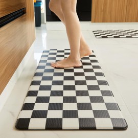Ohocut Checkered Kitchen Mats for Floor Set of 2, 2 Pcs Black White Cushioned Non Slip Runner Rugs for Kitchen/Sink/Laundry, Comfort Aesthetic Cute Anti-Fatigue Foam Floor Mat 17.7"x29.5"+17.7"x47.2"