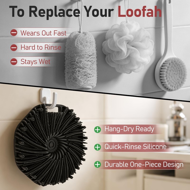 Back Scrubber for Shower for Men 2 Pack, Silicone Body