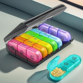 RUISTLI Pastillero,Pastillero Semanal Mini de Viaje,Pastilleros para Medicamentos Organizador de Pastillas,Caja para Bonitos Grande,3 Tomas*7 Días un Total de 21 Casillas sin Cortador Pastillas(Cáscara negra)