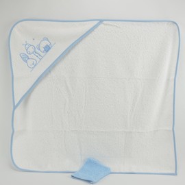 Pekitas Hooded Baby Hooded Bath Towel and Wash Mitt – 75 x 75 cm 100% Cotton – Made in Portugal